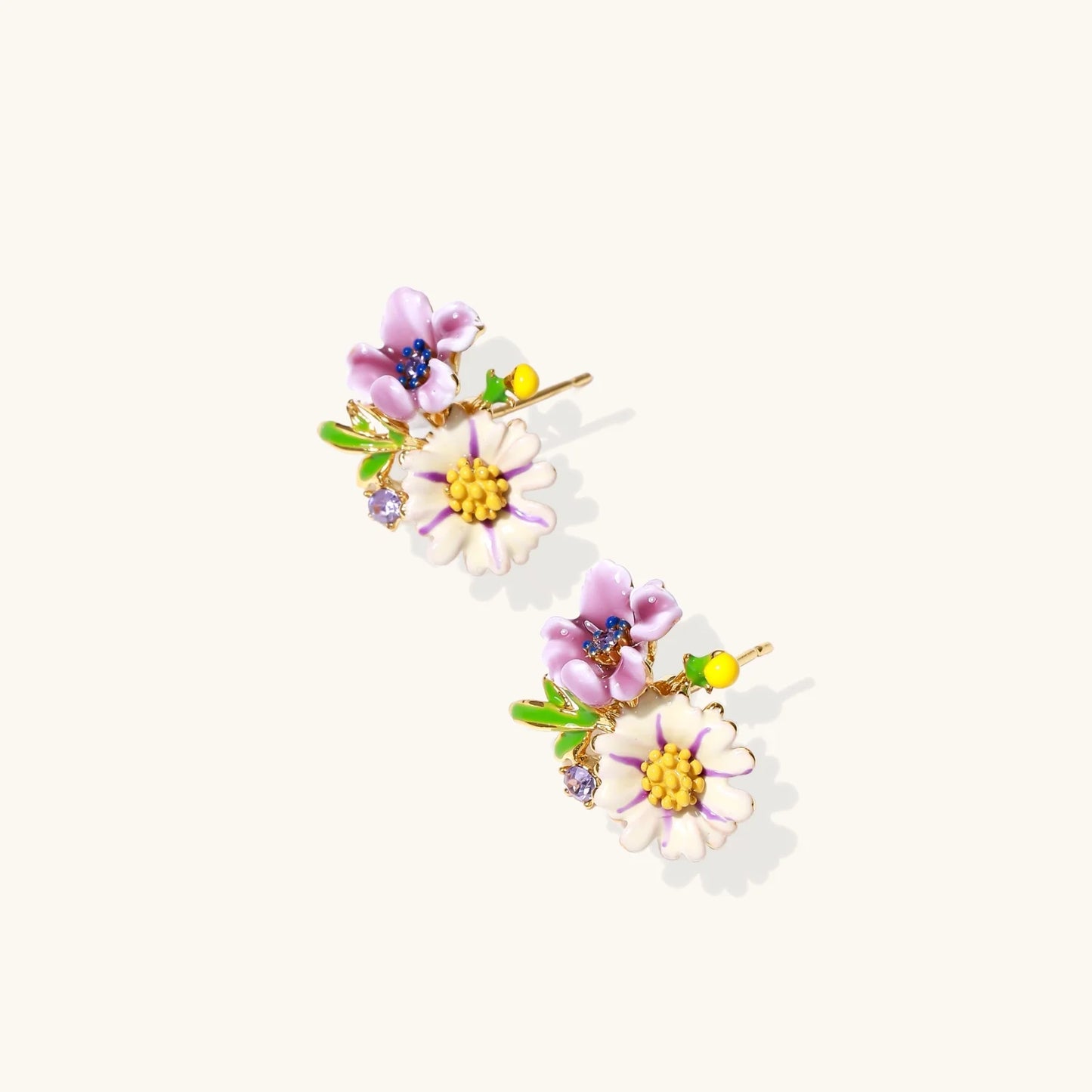 Wildflower Statement øredobber - Håndmalt emalje med 18K Gull