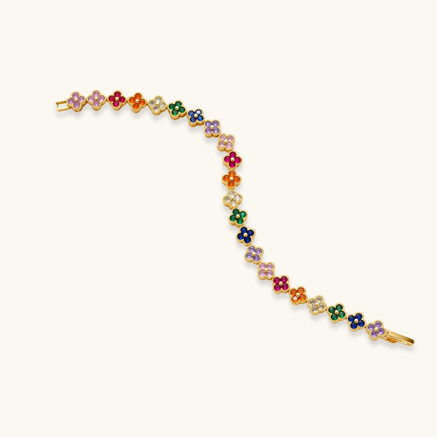 Lucky Kløver smykkesett i regnbuens farger med 14 K gullforgylt eco-brass med Cubic Zirkonia