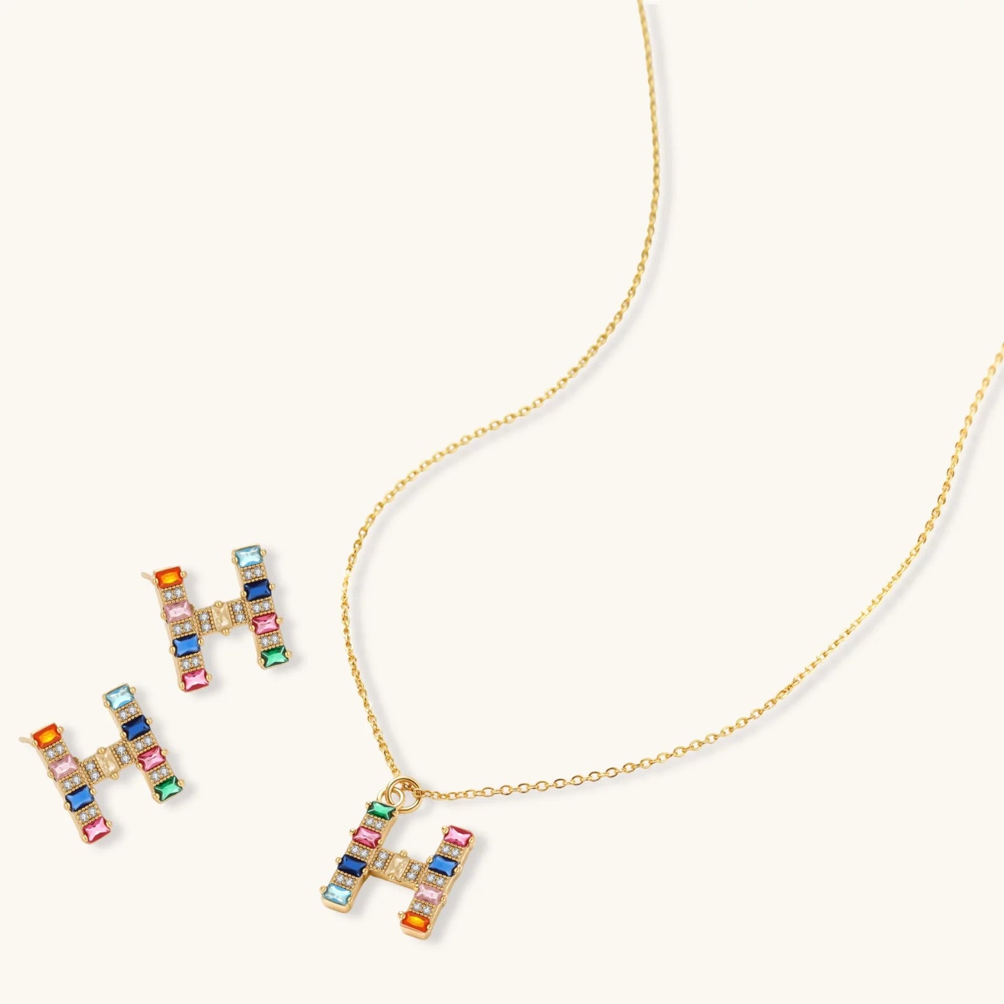 Krystall-H - smykkesett belagt med ekte 14 K gull Eco - brass og Cubic Zirkonia