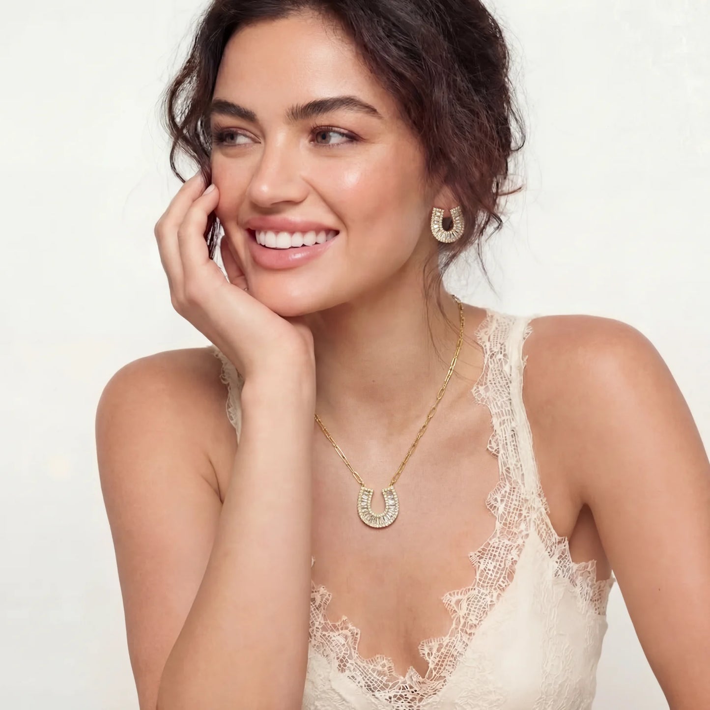 Lucky Hestesko  CZ smykkesett med AAA Cubic Zirconia – 14K Gullbelagt