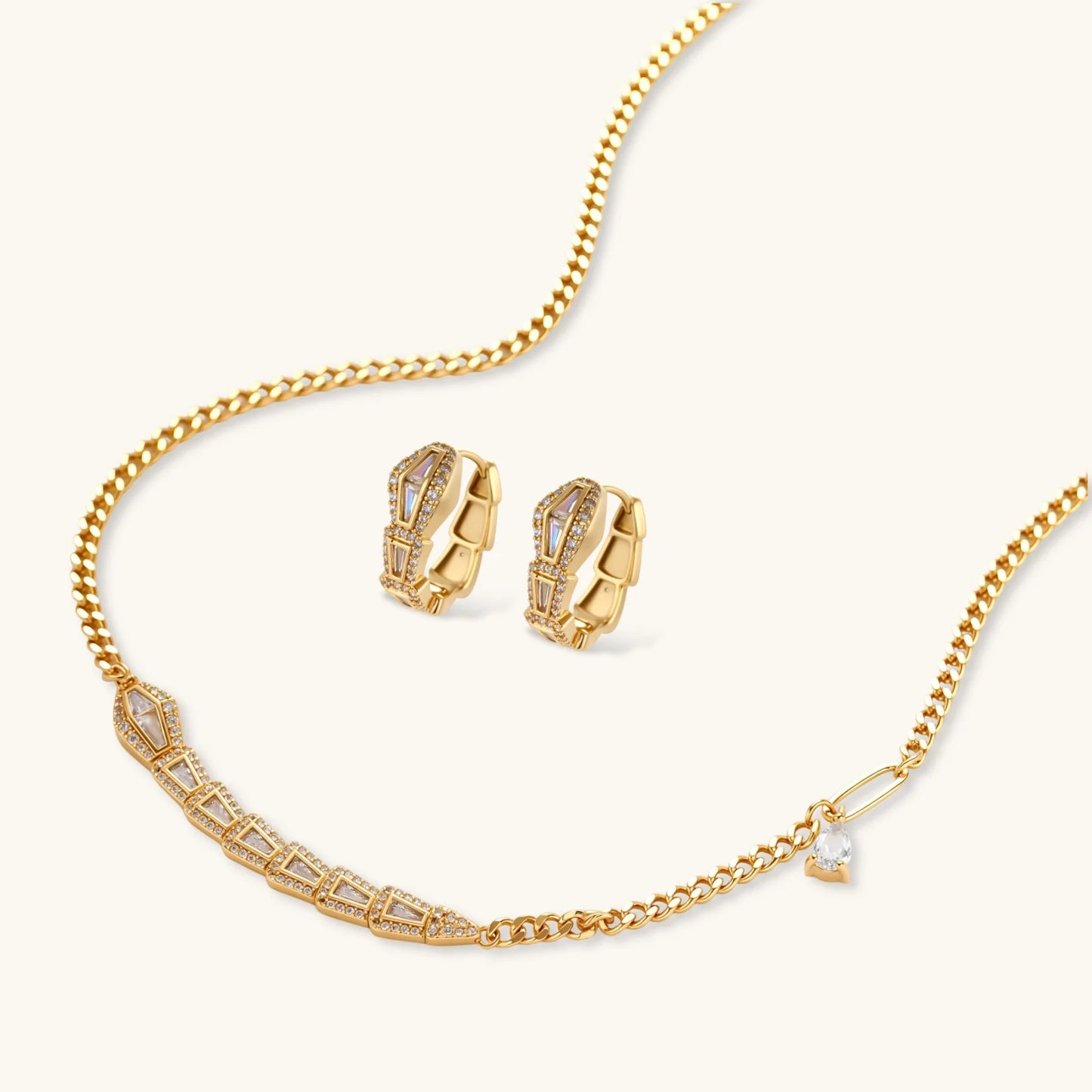 Geometric Luxe Smykkesett i 2 deler med 14K gullforgylt eco-brass med Cubic Zirkonia