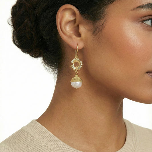 Sunburst Perleøredobber i 14K gullbelagt eco- brass - med barokkperler - Nikkelfri