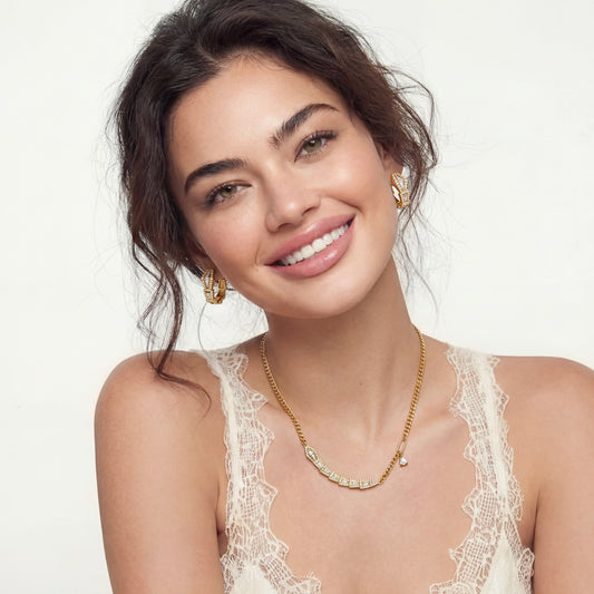 Geometric Luxe Smykkesett i 2 deler med 14K gullforgylt eco-brass med Cubic Zirkonia