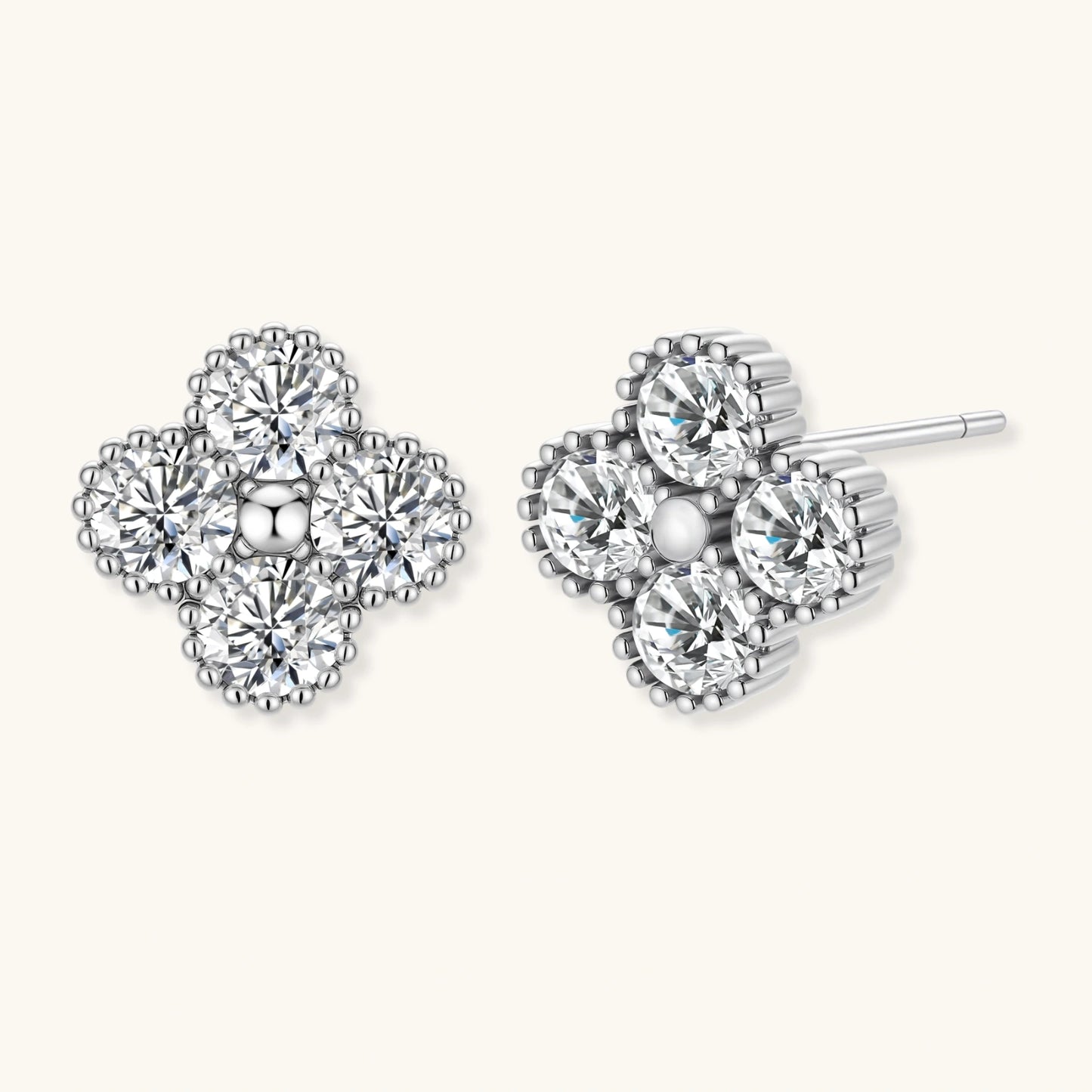 Quatrefoil Moissanite Studs- S925 Sterling silver and Moissanite Carat Weight 0.1ct - VVS1