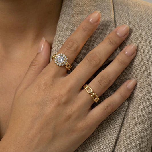 Golden Hour Ring Sett i 18 K gullbelagt Miljø-messing ( Eco-brass)- Cubic Zirkonia - Hudvennlig