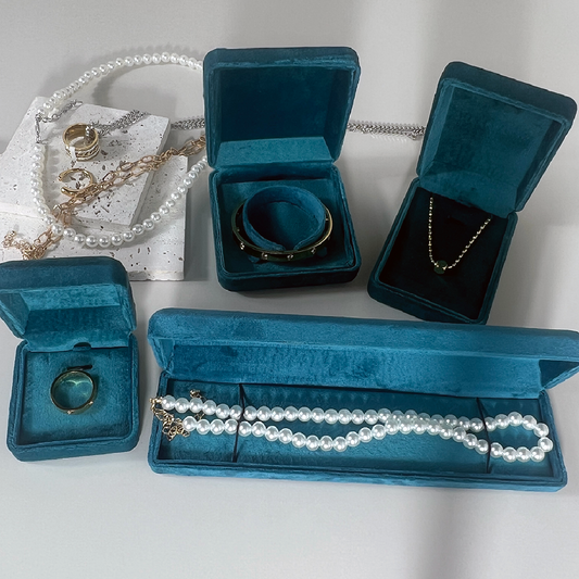 Blue velvet jewelry box